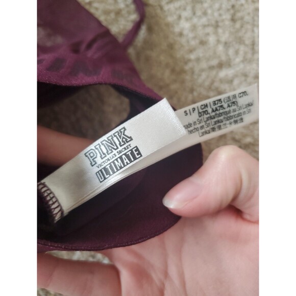 VS PINK Maroon Sports Bra Small Racerback Padded Adjustable Straps Logo - Picture 3 of 3